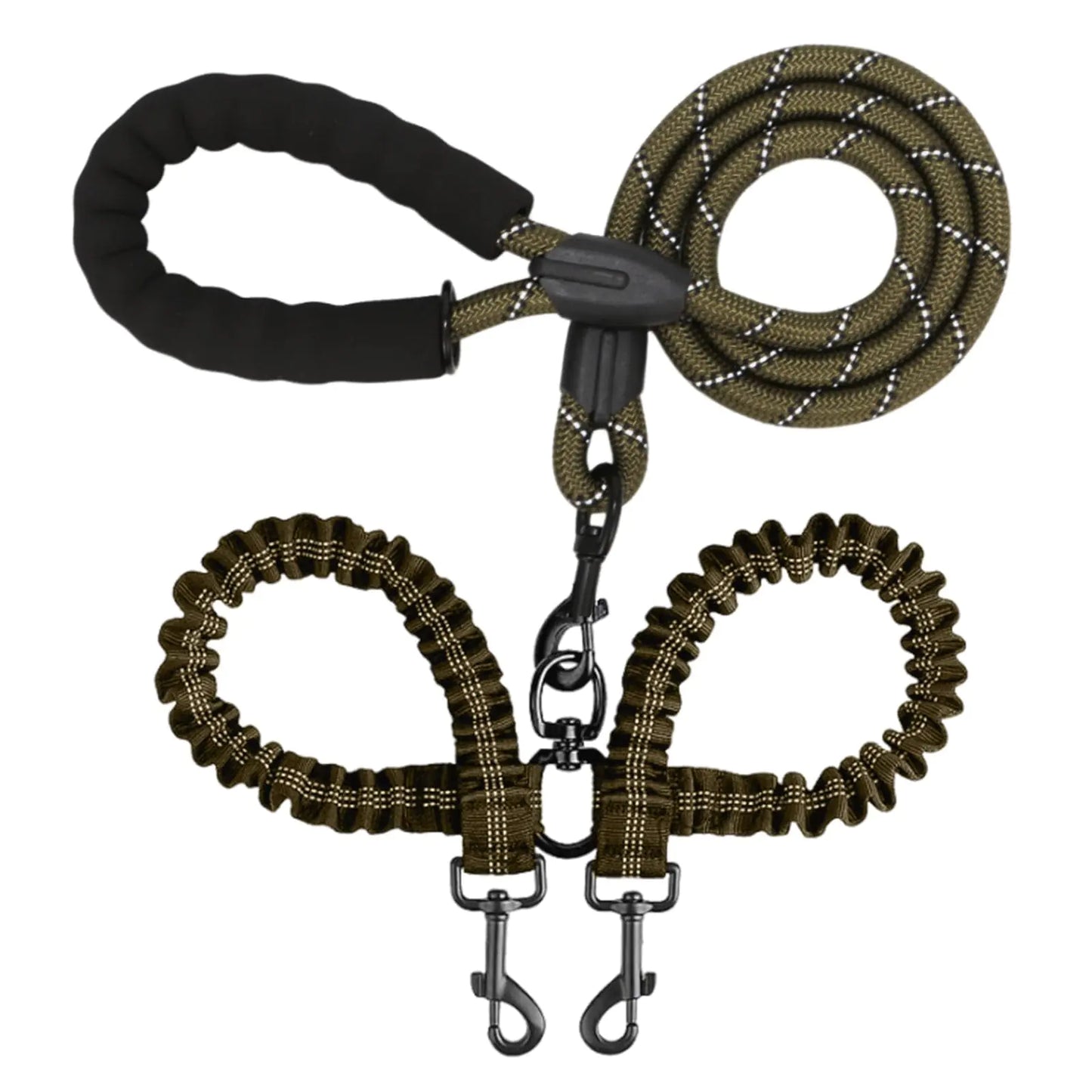 BAOBOTE Dual Dog Leash with Shock Absorbing Bungee Reflective & 360 Swivel No Tangle